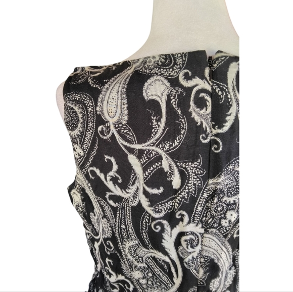 Talbot's Black & Cream Paisley Print Cotton Silk Fit & Flare Dress Size 4 - Picture 6 of 8